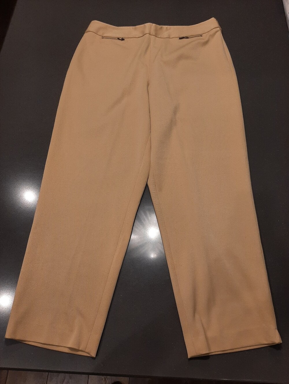Talbots Petites Stretch Pants Size 16 Tan Camel Straight Leg Zip Pockets
